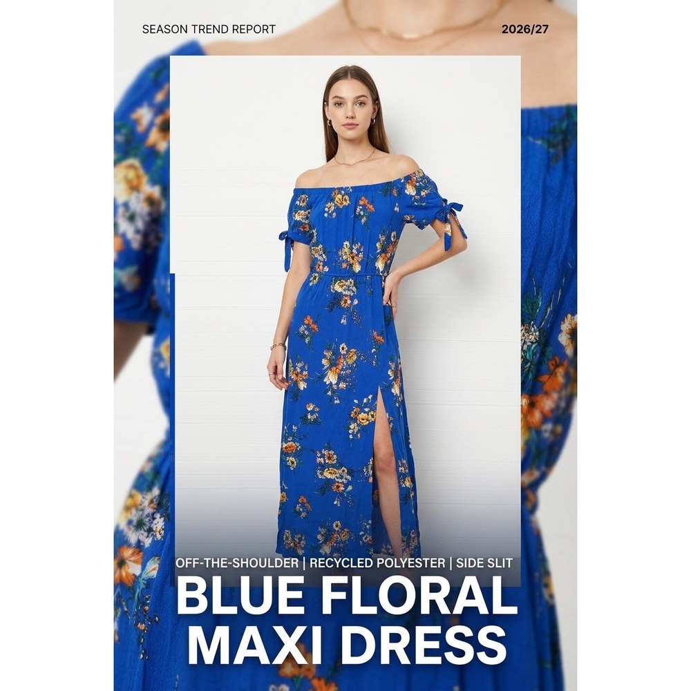 Band of Gypsies Royal Blue Floral Maxi Summer Dress‎ Off the shoulder